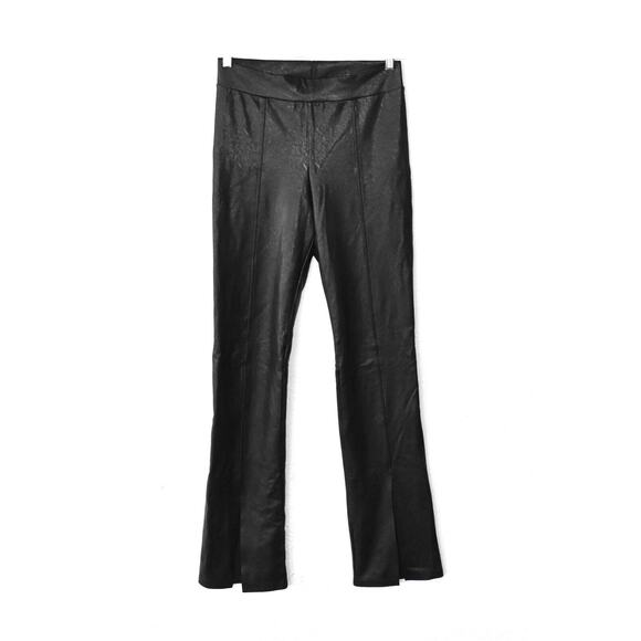 A4 NEW COMMANDO Black Faux Leather Split Front Pull On Stretch Pants Size M - Picture 1 of 4
